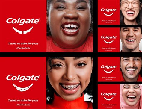 Four Different Images Of Smiling People With Colgate On Their Faces And