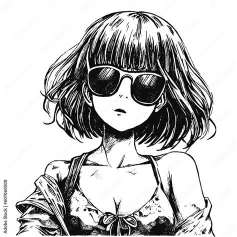 Anime Girl Wearing Sunglasses On Vacation Sketch Stock Vector Adobe Stock