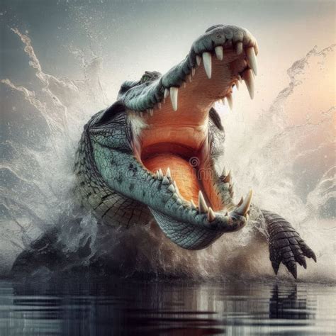 A Crocodile Snapping Its Jaws Shut, with a Fierce and Powerful Motion Stock Illustration ...