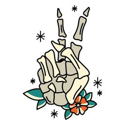 Skeleton Hand Peace Sign Traditional Tattoo PNG & SVG Design For T-Shirts