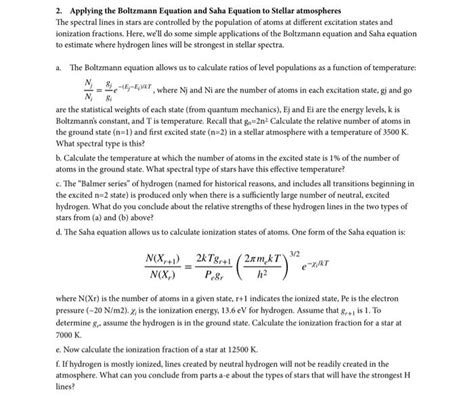 Solved 2. Applying the Boltzmann Equation and Saha Equation | Chegg.com