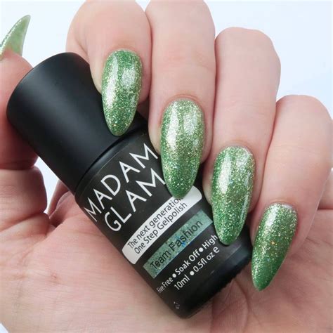 Madam Glam One Step Gels Review Team Fashion Green Nails Glittery