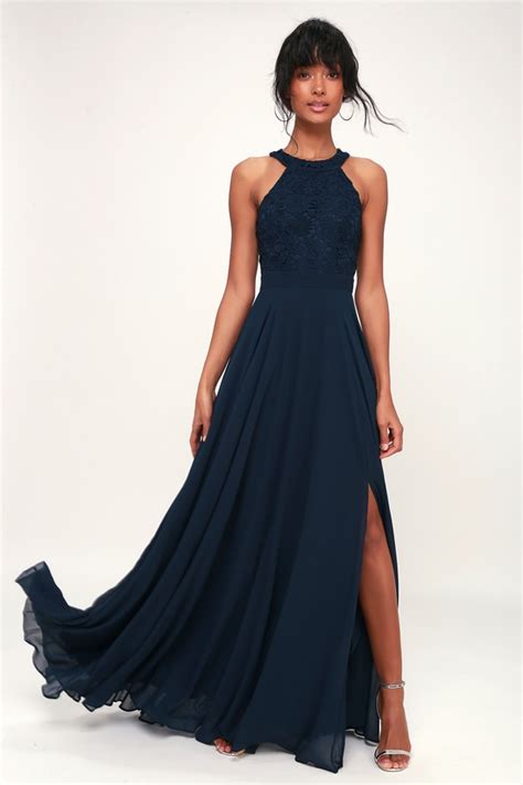 Dark Blue Halter Top Long Gown Dresses Images 2022