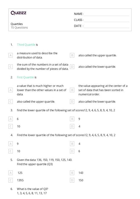 50 Quartiles Worksheets For 11th Class On Quizizz Free Printable