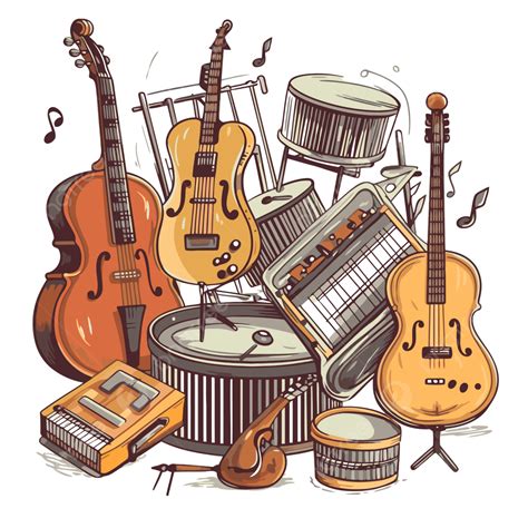 Musical Instruments Vector, Sticker Clipart Drawing Of Musical ...