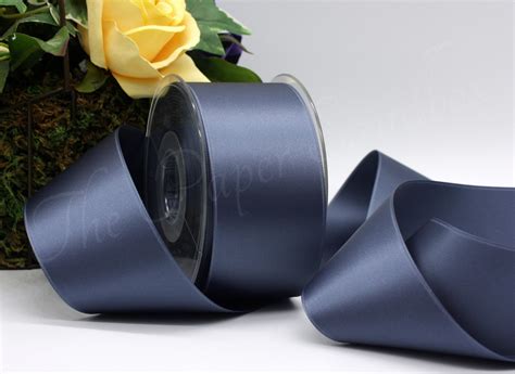 Slate Blue Satin Ribbon Wide By The Yard Double Faced Etsy