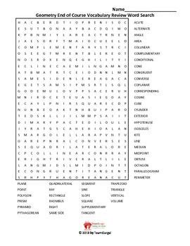 Geometry End Of Course Vocabulary Word Search Review Vocabulary Words