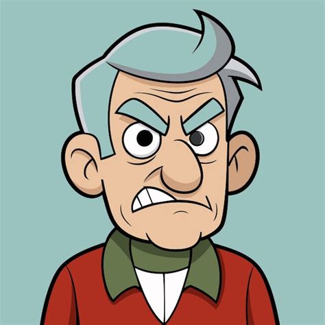 Un dessin animé d un vieil homme aux cheveux gris et une chemise rouge