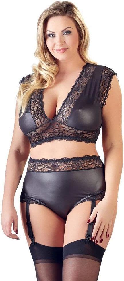 Cottelli Collection Plus Komplet Bielizny Top Plus Straps Slip Czarny