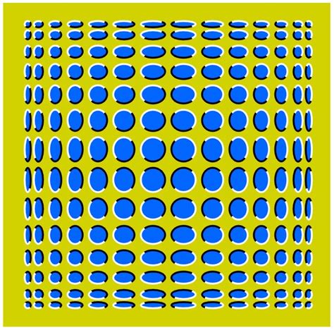 Optical Illusion With Blue Dots On Green Background Flowing Outward