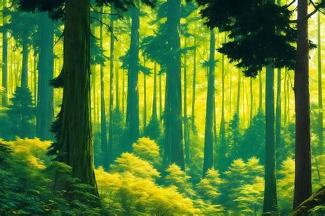 Premium Ai Image A Vibrant Forest Of Tall Trees As Imagined By Bill