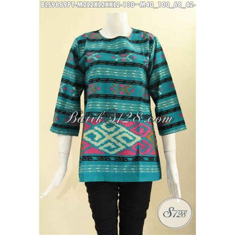 Jual Atasan Batik Wanita Warna Hijau Motif Tenun Nan Berkelas Model