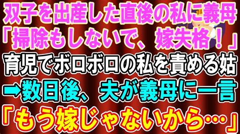 【スカッとする話】双子を出産した私に義母「家事も満足にできない嫁はいらん！」育児でボロボロになった私をさらに追い込む姑→数日後、夫が姑に一言