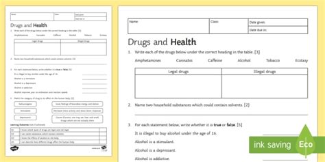 Ks3 Drugs And Health Homework Worksheet Worksheet