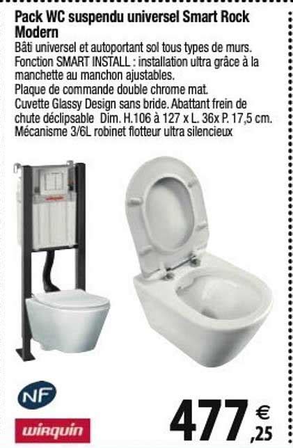 Promo Pack Wc Suspendu Universel Smart Rock Modern Wirquin chez Tridôme