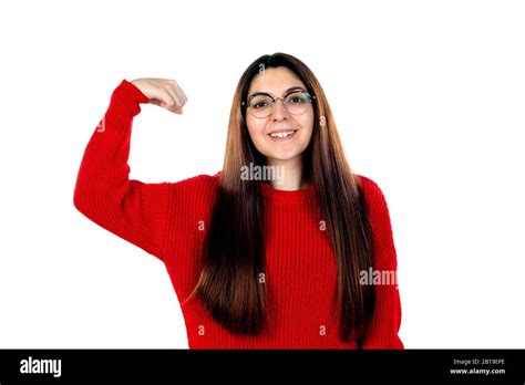 Brunette Girl With Glasses Isolated On A White Background Stock Photo Alamy