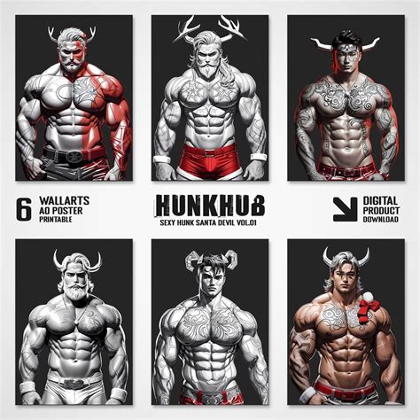 Hunkhub Sexy Hunk Santa Devil Wall Art Vol Comic Manga Style Digital Art Decor Men Gay