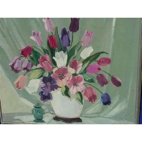 Impressionist Still Live Painting Of Flowers Tulips By Listed Illinois