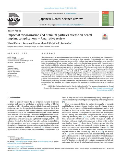 PDF Impact Of Tribocorrosion And Titanium Particles Release On Dental