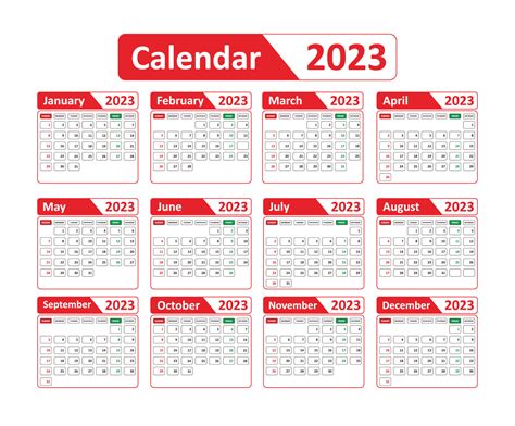 Modern 2023 New Year Calendar Design Template With Red Colorprint