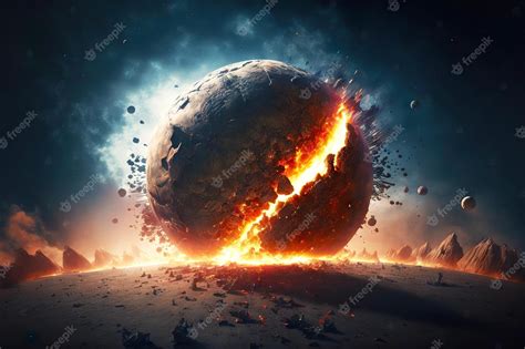 Premium Photo | Apocalyptic picture of armageddon in form of burning asteroid falling to earth