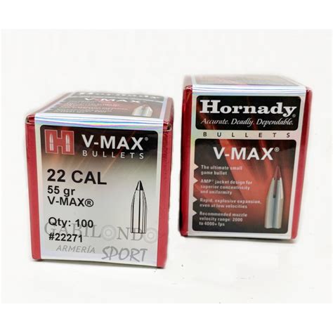 Plomos Hornady Cal 22 55gr V MAX 100 Unds Gabilondo Sport