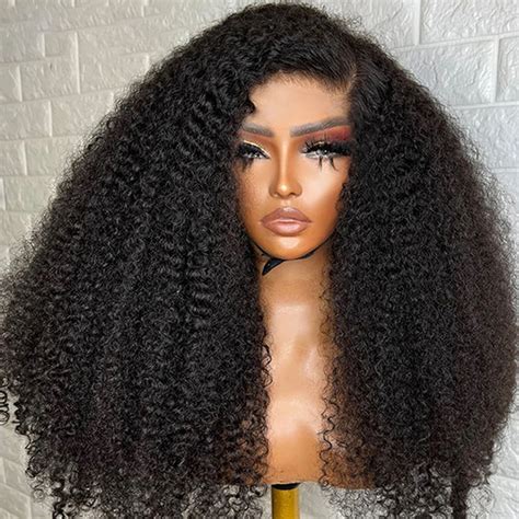 Natural Black Soft Glueless 180 Density Kinky Curly Lace Front Wig For