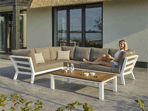 Timber Hoog Loungeset Wit Taupe 6 Persoons BuitenHof Tuinmeubelen In