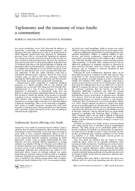 (PDF) Taphonomy and the taxonomy of trace fossils: a commentary | Ron Pickerill - Academia.edu