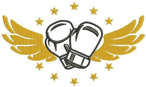 Gants De Boxe Et Ailes Machine Embroidery Design Etsy Boxing Gloves