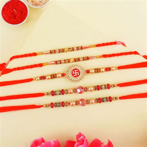 Send Set Of Five Elegant Rakhis Online