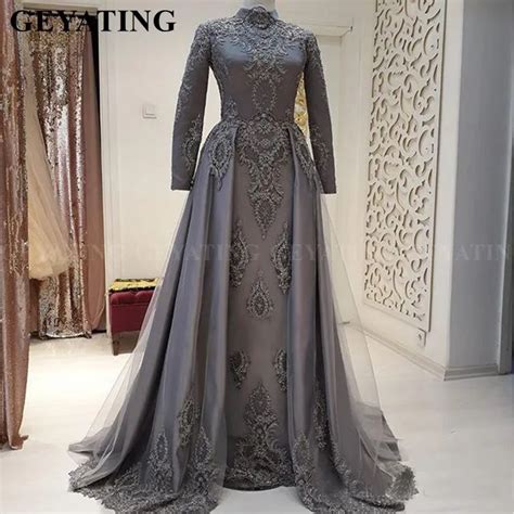 Luxury Dubai Muslim Evening Dress Long Sleeves 2022 Turkey Formal Gown