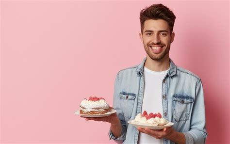 Premium Photo | Man holding birthday cake on solid color background Bakery or happy birthday ...