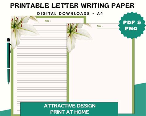 Papeles De Carta De Escritura Imprimibles Floral Verde Papelería Escritura Membrete Membrete