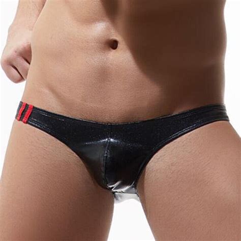 Men Sexy Bikini Briefs Low Waist Shiny Wet Look Panties Thong Underwear