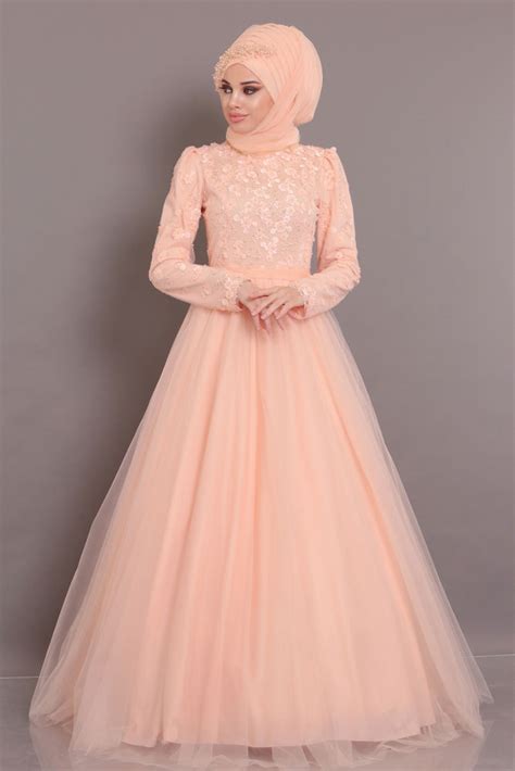 Salmon Pink Hijab Evening Dress 184802smn Neva