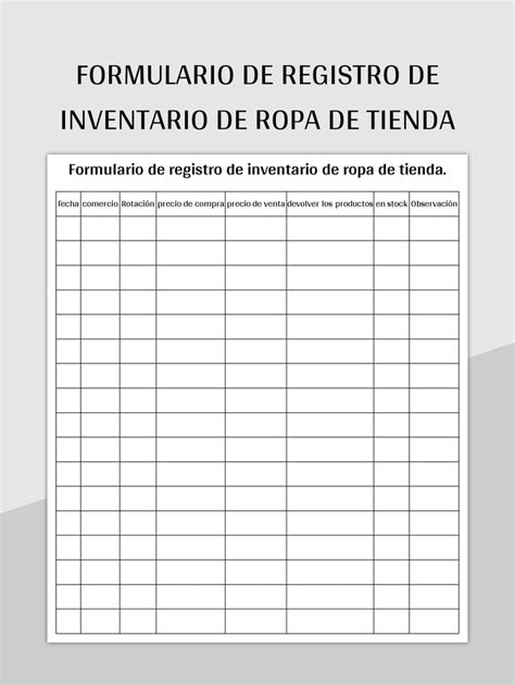 Plantilla De Formato Excel Formulario De Registro De Inventario De Ropa