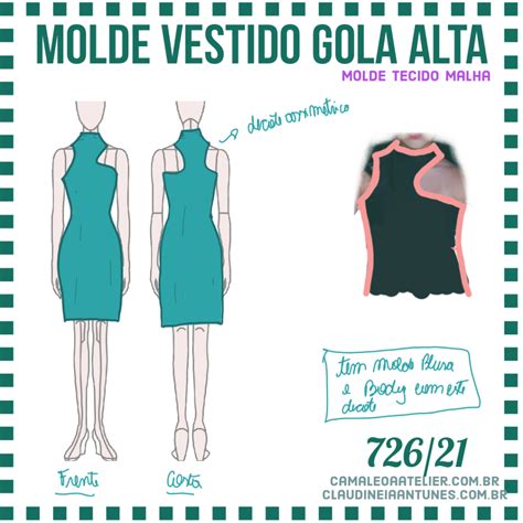 Molde Vestido Gola Alta 726 21 CAMALEOA ATELIER DE COSTURA