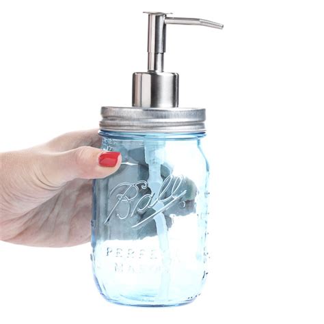 Vintage Inspired Galvanized Lid With Blue Mason Jar Dispenser Soap