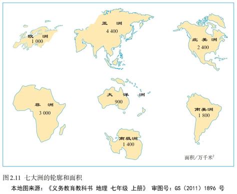 七大洲的轮廓和面积 课本插图 初高中地理网