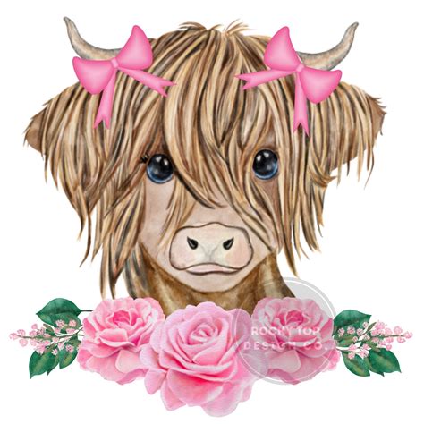 Highland Cow With Pink Bows And Roses Png Digital Download Etsy