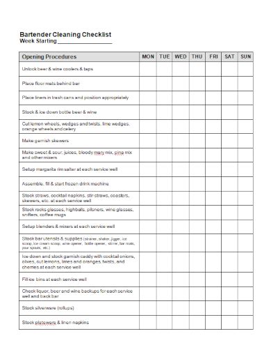 Free Printable Bar Checklist Template