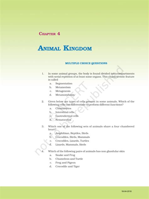 Ncert Exemplar Class 11 Biology Chapter 4 Animal Kingdom