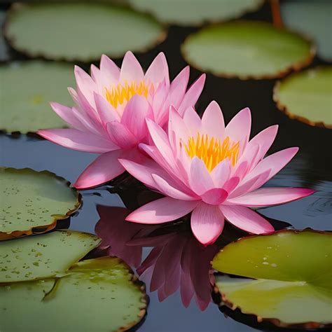 Premium Photo Two Pink Water Lilies Are Floating On A Pond