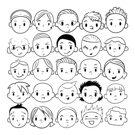 Dibujo En Blanco Y Negro De Varios Bocetos De Caras De Dibujos Animados Vector Png Dibujo De