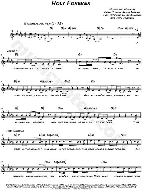 Chris Tomlin Holy Forever Sheet Music Leadsheet In Db Major