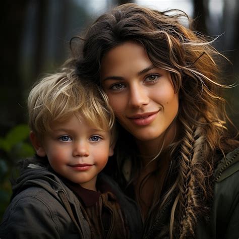 M Re Et Fils Avec Des Cheveux Boucl S Yeux Verts Peau Blanche Photo Hd