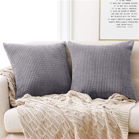 Home Brilliant Decor Soft Decorative Striped Corduroy Velvet Square Throw Pillow Sofa Cushion