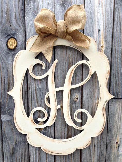 Monogram Door Decor Vintage Modern Distressed Burlap Etsy Monogram