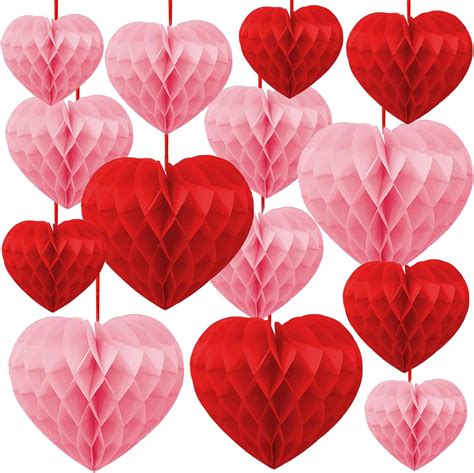 Valentines Decorations 14 Pcs Reusable Heart Honeycomb Balls Large